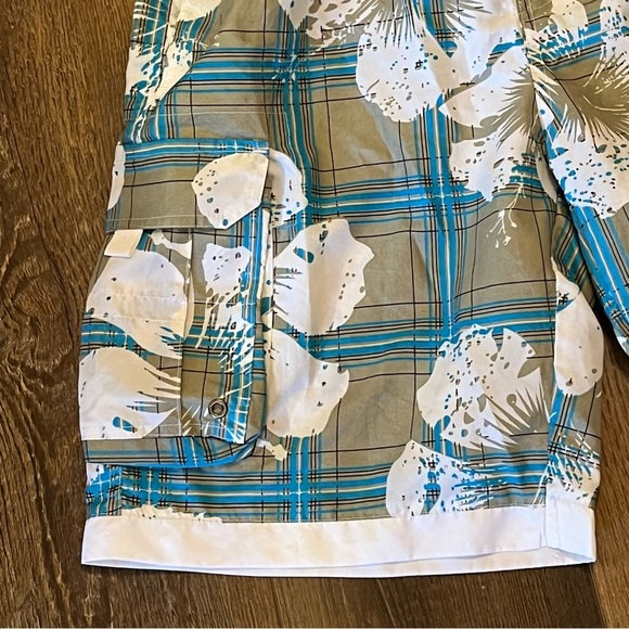 VTG Tropical Hawaiian Swim Trunks Men's M Floral Hibiscus Plaid Mesh Lined Y2K - Picture 6 of 13